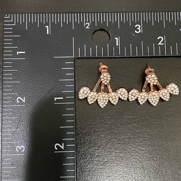 Unsigned Waterdrop Ear Jacket Rhinestones Rose Gold-tone Drop  Earrings - Picture 11 of 13